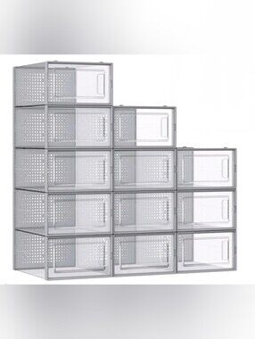 NIB 12-Pack Stackable Shoe Organizer, Foldable Dust-Free Sneaker Containers